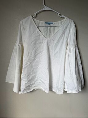 Antonio Melani White Bell Sleeve V-Neck Blouse Cotton Blend Small Minimalist